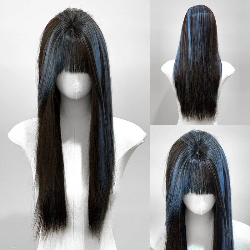

Wig female long hair straight hair daily fashion highlights atmosphere simulation realistic cute full hood