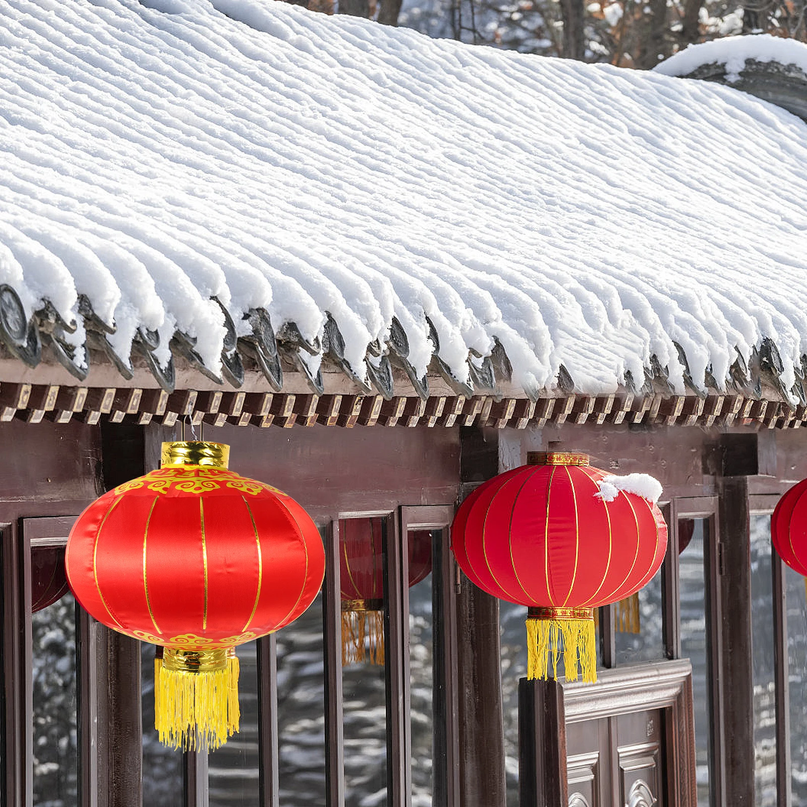 

2Pcs Iron Mouth Lantern 60# Red Satin Cloth Chinese Hanging nament Home Decor New Year Festive Solar Outdoor Lighting