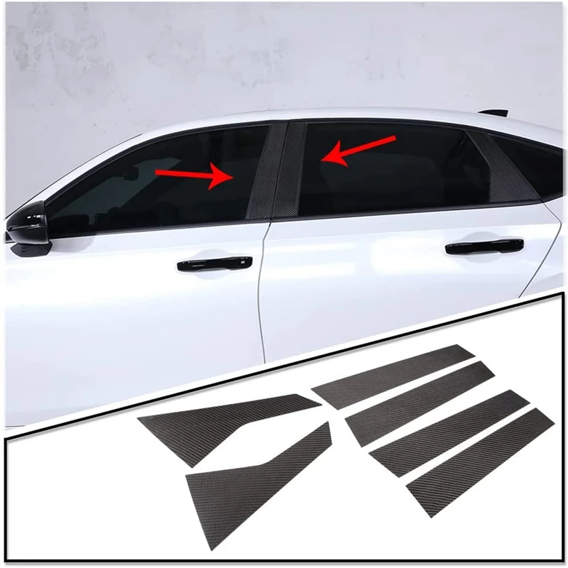 For 11Th Honda Civic 2022 Real Carbon Fiber Car Side Door Window Pillar Posts Molding Cover Trim Sticker Accessories