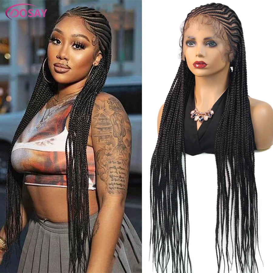 Synthetic Knotless Cornrow Braided Wigs Full Lace Box Braided Wigs For Black Women With Baby Hair Goddess Full Lace Braids Wigs