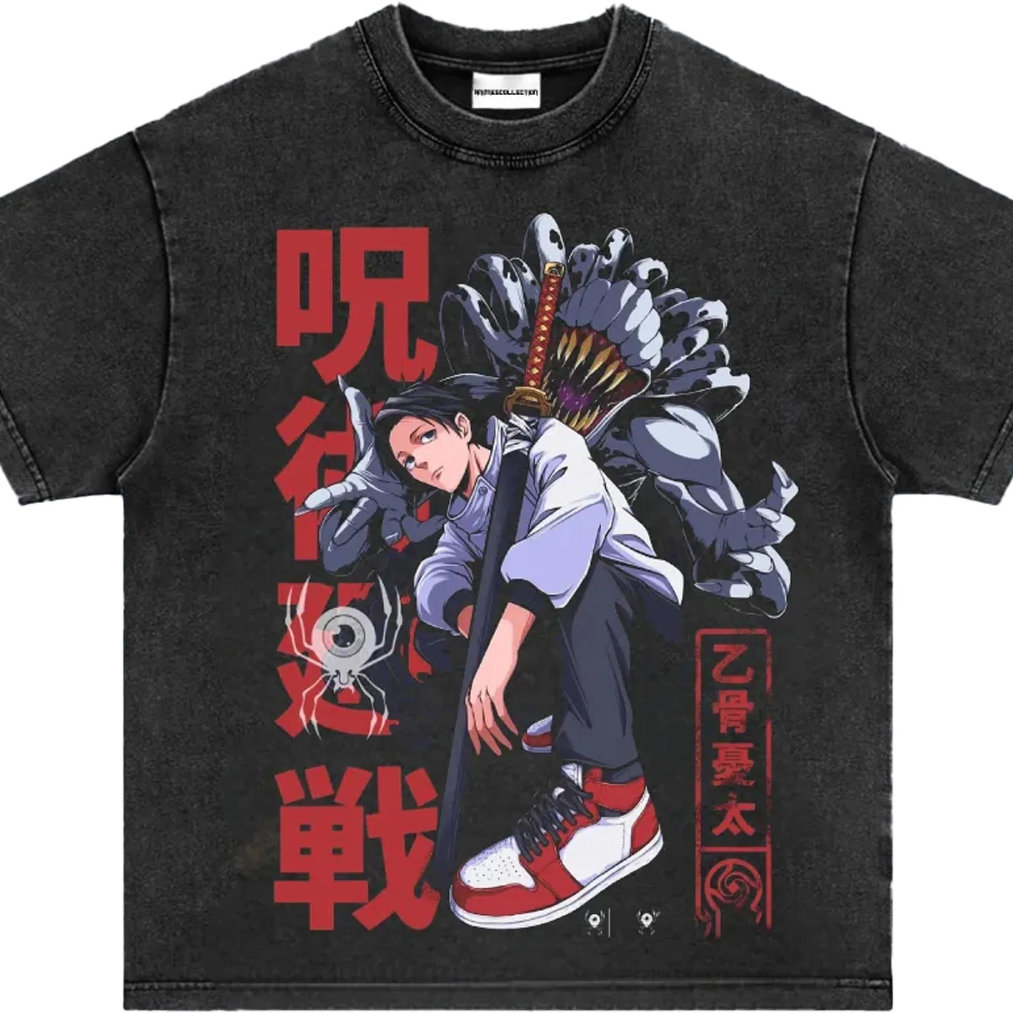 Yuta Okkotsu T-Shirt Herren Jujutsu Kaisen Rika Vintage Acid Wash Streetwear Übergroßes Retro Japanisches Anime Grafik Baumwoll-T-Shirt