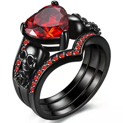 Gothic Skull Engagement Ring Sets Cubic Zirconia Wedding Anniversary Rings Bridal Cocktail Party Biker Jewelry