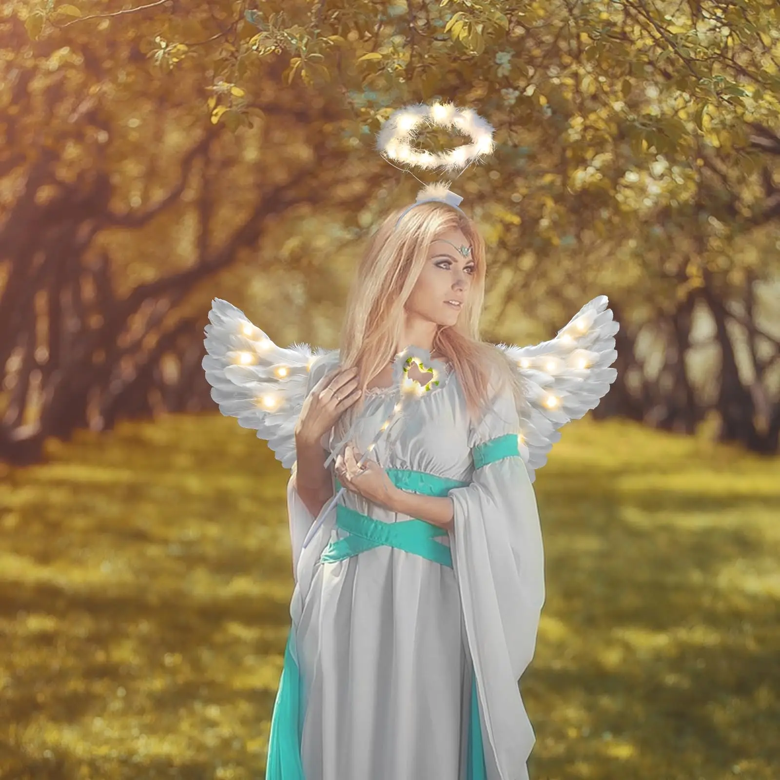 D5 31.5 "الملاك الجناح هالة والعصا الجنية للأطفال الفتيات هالوين عيد الميلاد ملابس تنكرية للحفلات مناسبة لارتفاع 100-150 سنتيمتر