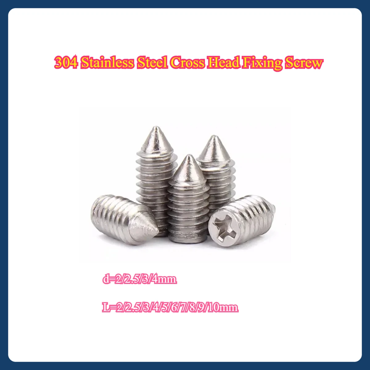 

304 Stainless Steel Cross Pointed Head Fixing Screw / Headless Bolt M2M2.5M3M4