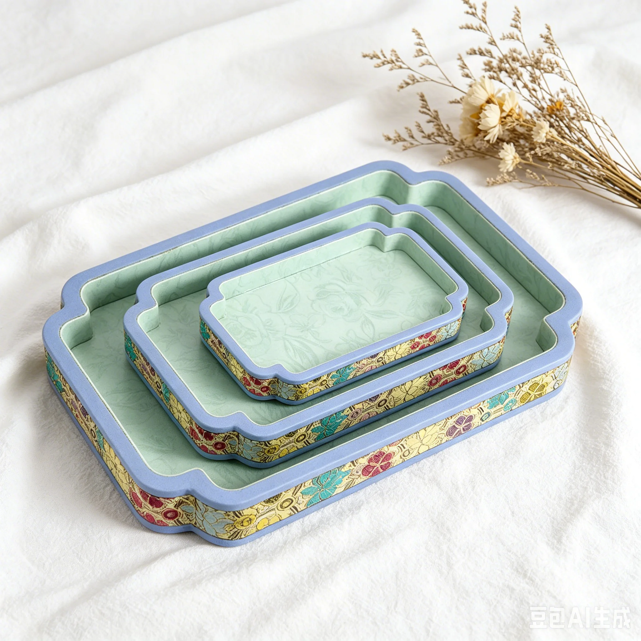 Chinese Brocade Viewing Tray with Plum Blossom Corners, Live Broadcasting Stand for Necklace & Bracelet, Shop Counter Organizer