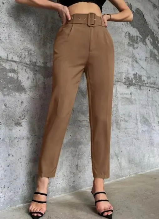 

Micro Elastic Slim Waistband Decoration Solid Color Straight Leg Pants Nine Inch Suit Pants