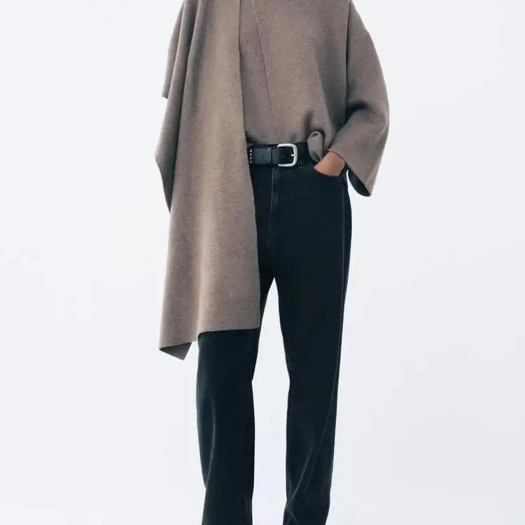 

Fall Winter New Arrival Women's Knitted ort Coat Jaet Design Sense Scarf Matching Outerwear Casual Comfortable Fit