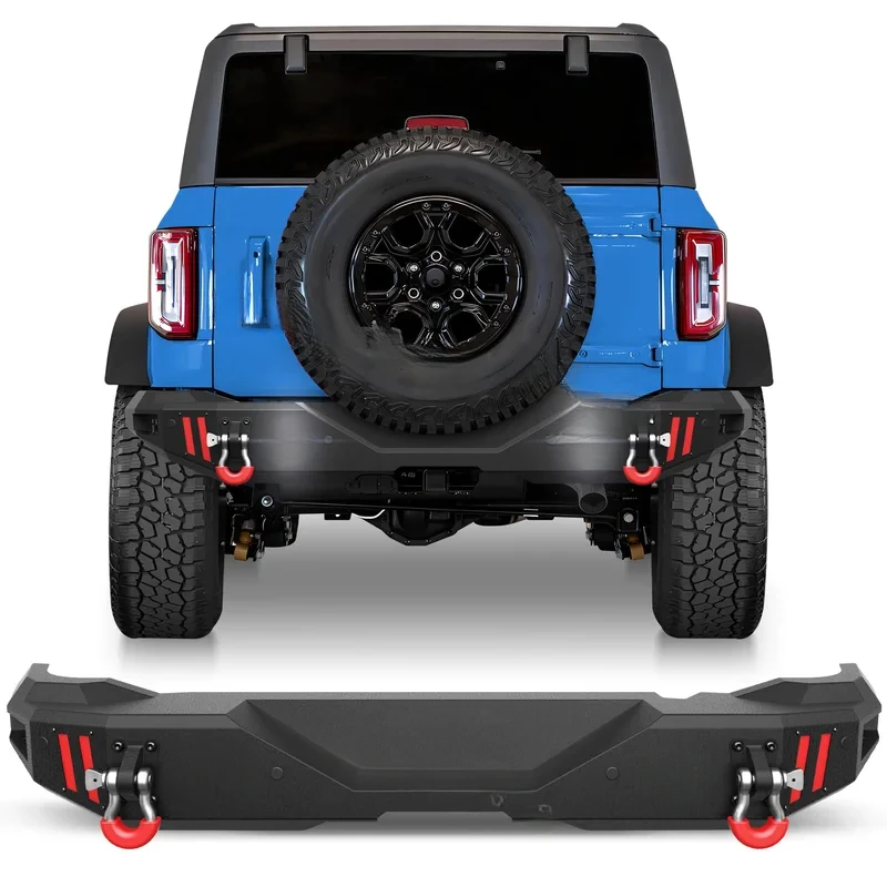 

Rear Bumper Bronco 2021-2024 Textured Black Full Width Step Bumper with D-ring and LED Lights