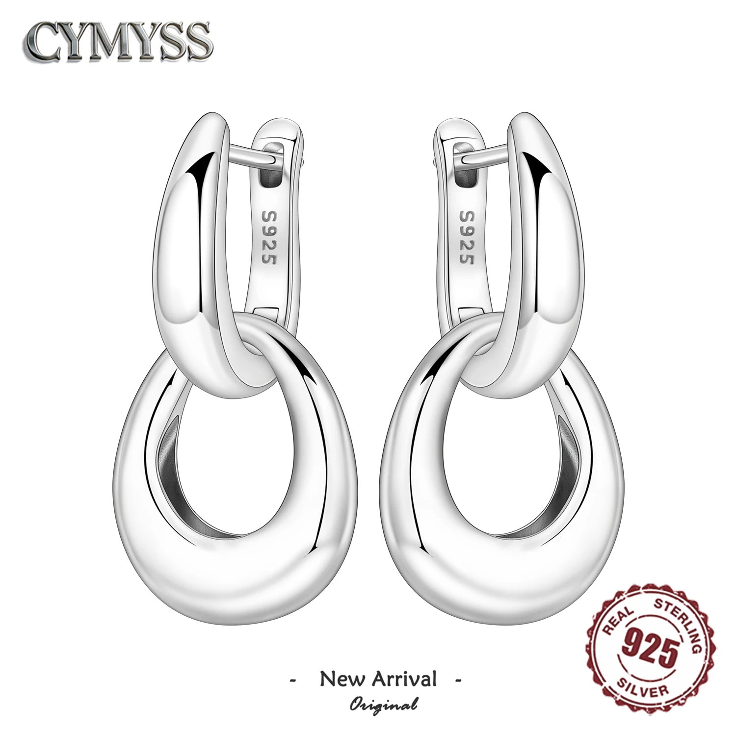 925 Sterling Silver Double Interlocking Oval Huggie Hoop Earrings Polished Thick Link Dangle Minimalist Fine Women Jewelry Gifts