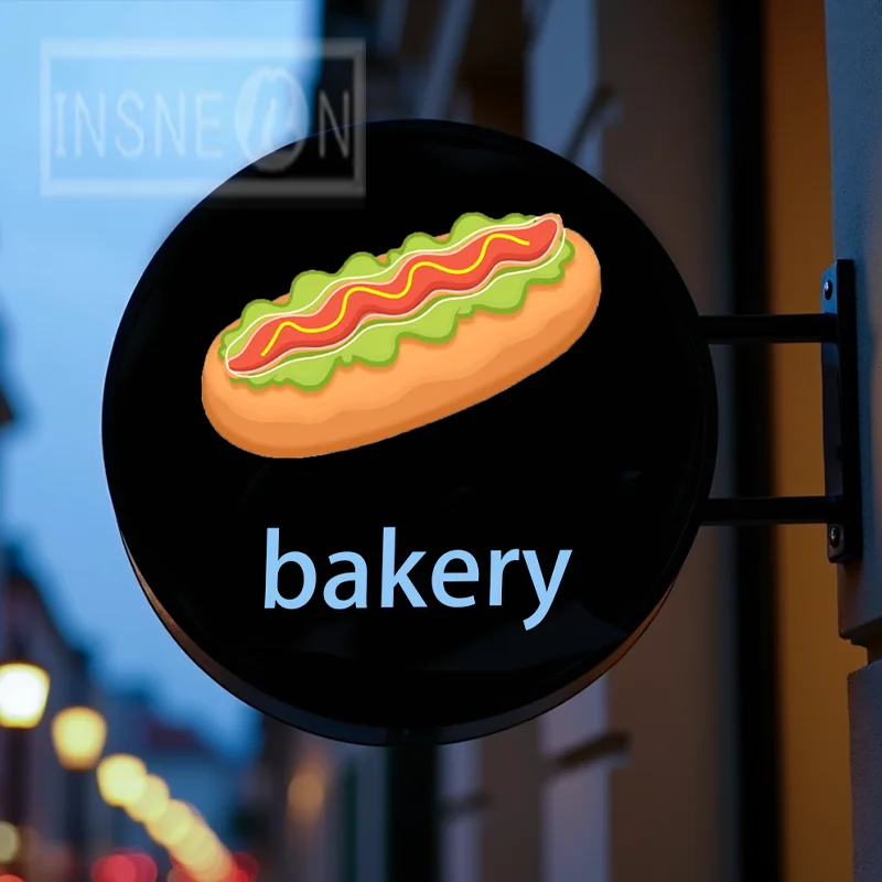 Benutzerdefinierte Bäckerei Backen Runde wasserdichte Acryl LED Licht Box Outdoor Business Zeichen doppelseitige hintergrundbeleuchtete Werbung Display