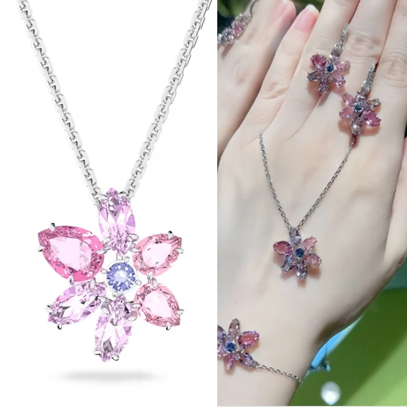 2024 New fashion pink petal necklace suitable for women's high-grade exquisite charm jewelry gifts high-grade jewelry wholesale