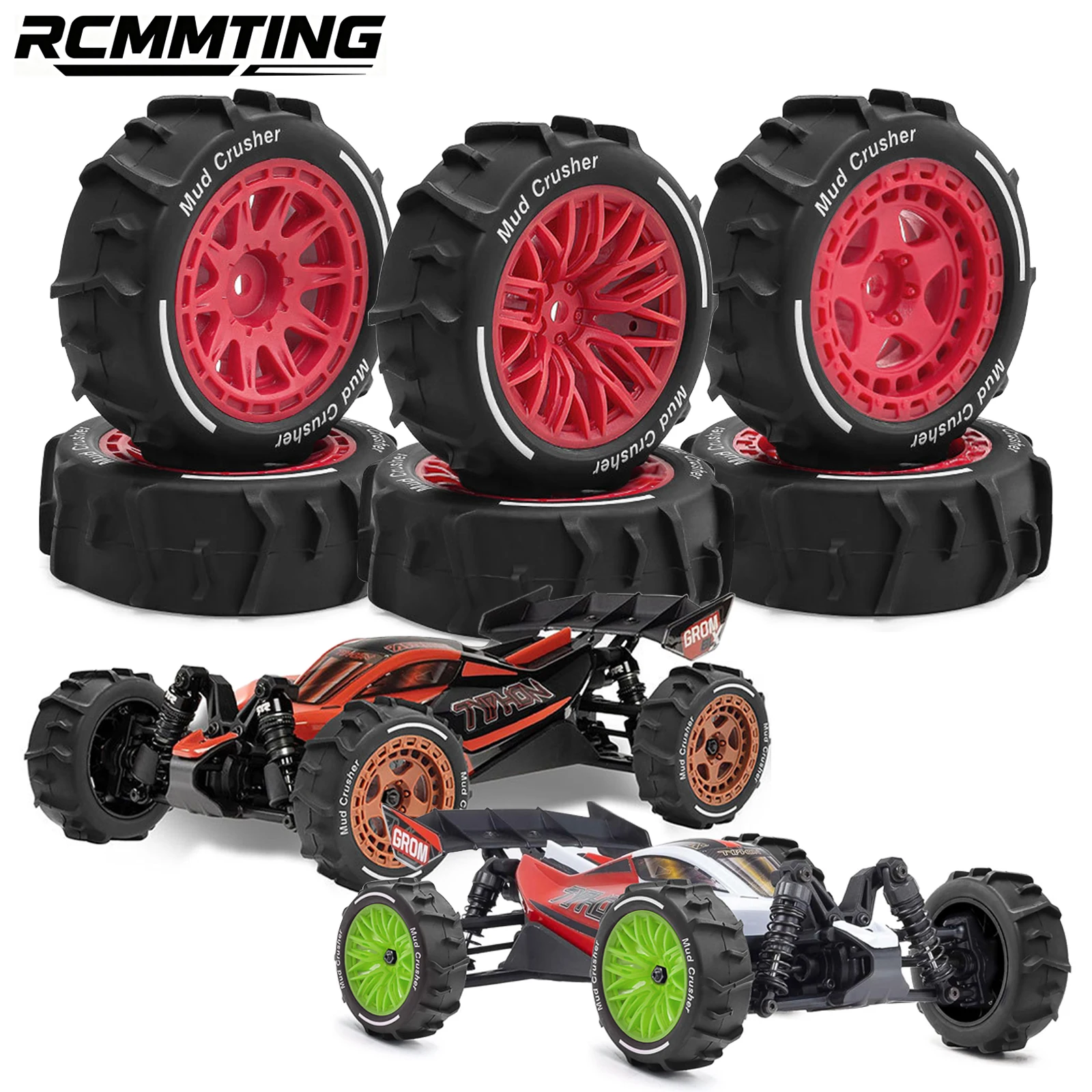 RCMMTING 4pcs 72*26mm All-Terrain Tires & Wheels for 1/14 Arrma Typhon Grom 1/16 Mojave Grom RC Car Upgrade Parts