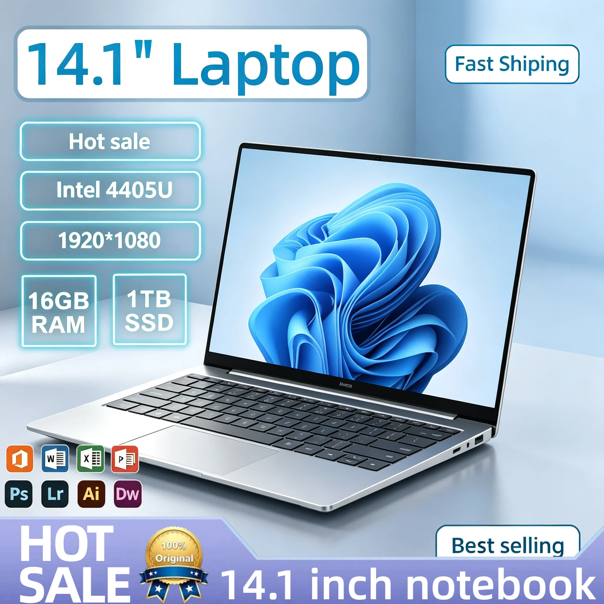 Slim Ultra 14.1 Inch Laptop Intel Pentium 4405U 2.1GHz 2C4T 16GB DDR4 2TB SSD 1920x1080 Gaming Office Study PC Ultra Pro Elite