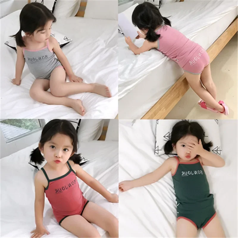 

baby girls set letters tank top and shorts summer toddler pajama set sleepwear homewear pajamas suspender Korean 3-8 Years Old