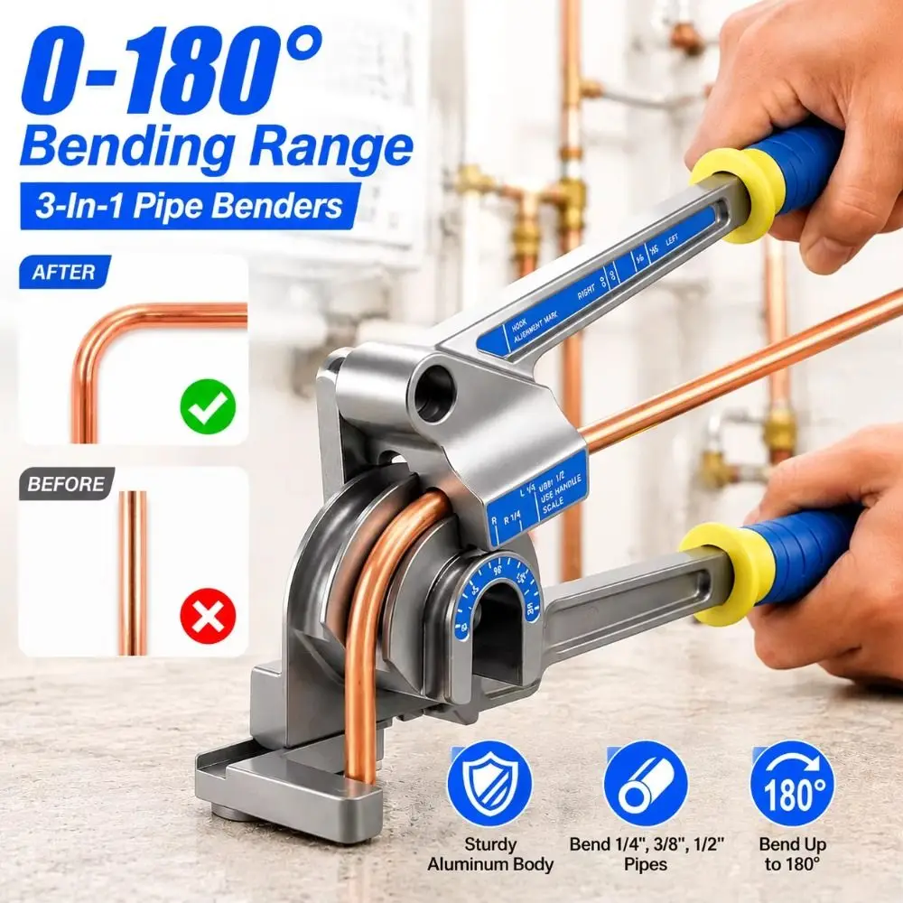 3-In-1 Pipe Bender 0-180° Bending Range Bending Corner 0 Tube Bender Soft Bronze Manual Handle Hand Tool