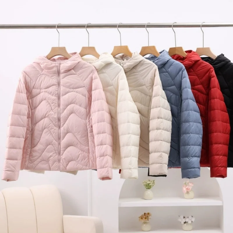 2026 New Autumn Winter Women Hooded Down Coat Warm Light Thin White Duck Down Jacket Female Bigisze Short Puffer Parkas Outwears