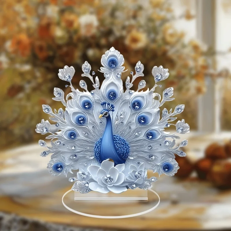 2D Acrylic Animal Peacock Figurine Stand Model Plate Desk Decor Standing Sign Garden Home Decor Ornament Gift