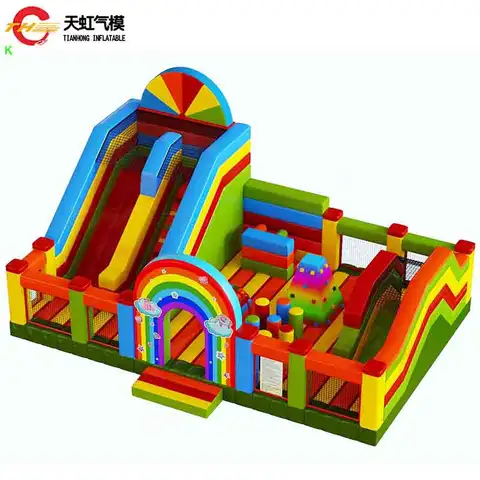 11x7.7x6mH Giant Rainbow Bouncer Playground Inflatable Park for Commercial Rental