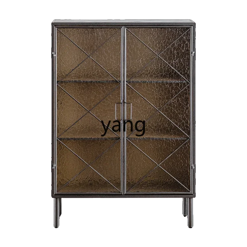 LHH retro wrought iron dining side cabinet, water pattern glass door, living room against the wall, small size sofa side cabinet