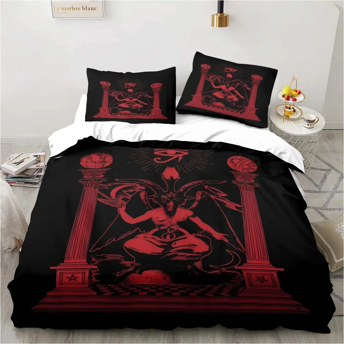 Satanic Bedding Demon Twin Bedding Hell Death Set 3 Piece Comforter Set Bed Duvet Cover Double King Cover Home Textile