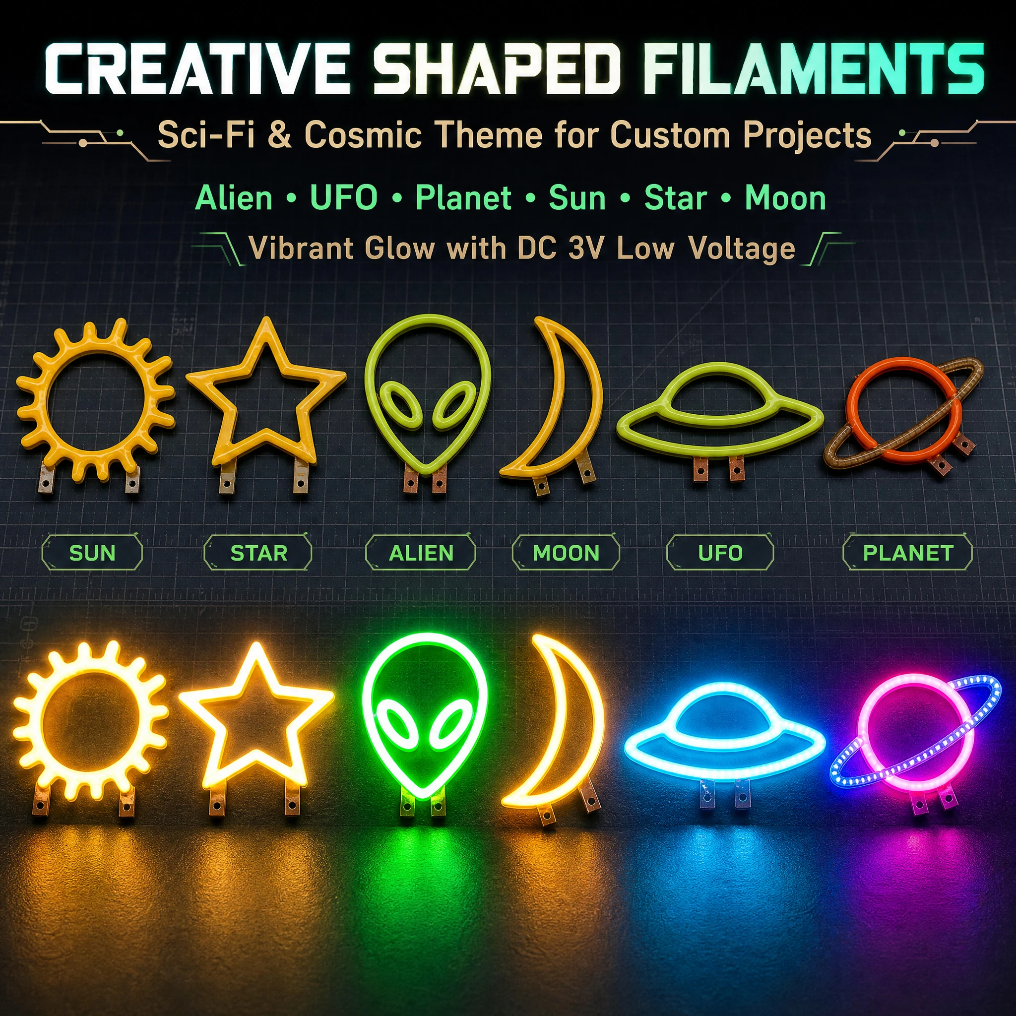 3V LED Bulb Accessories Edison Flexible Alien Alien Ship Planet Moon Sun Stars Filament Candle Diode Christmas Party Decoration