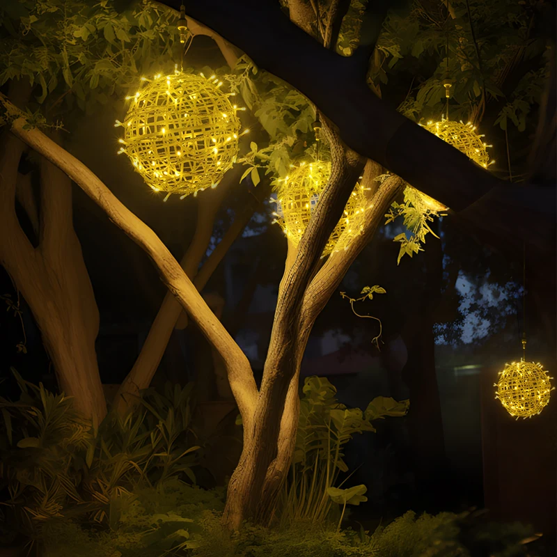 Led Rattan Ball Holiday Lights Outdoor Ball Lights Landscape Hanging Tree Ball Street Outdoor Lighting