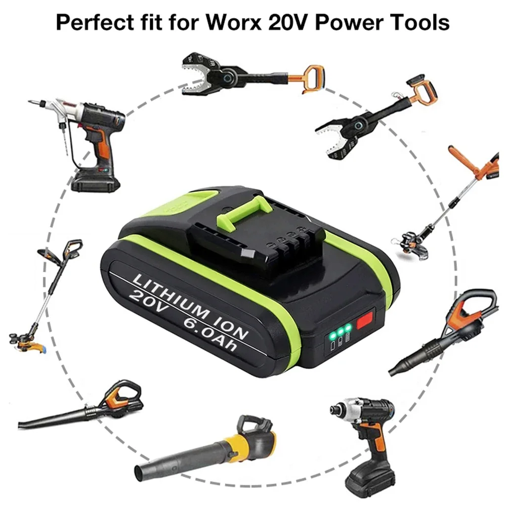 Перезаряжаемая литиевая батарея для worx wa3551 wx390 wx176 wx178 wx386 wx678, 20 в, 6000 мАч