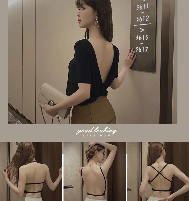 Sexy Large Backless Bra for Women, Beautiful Back Sling Underwear, Thin Section, Seamless Small Chest Gathered, Strapless Bra