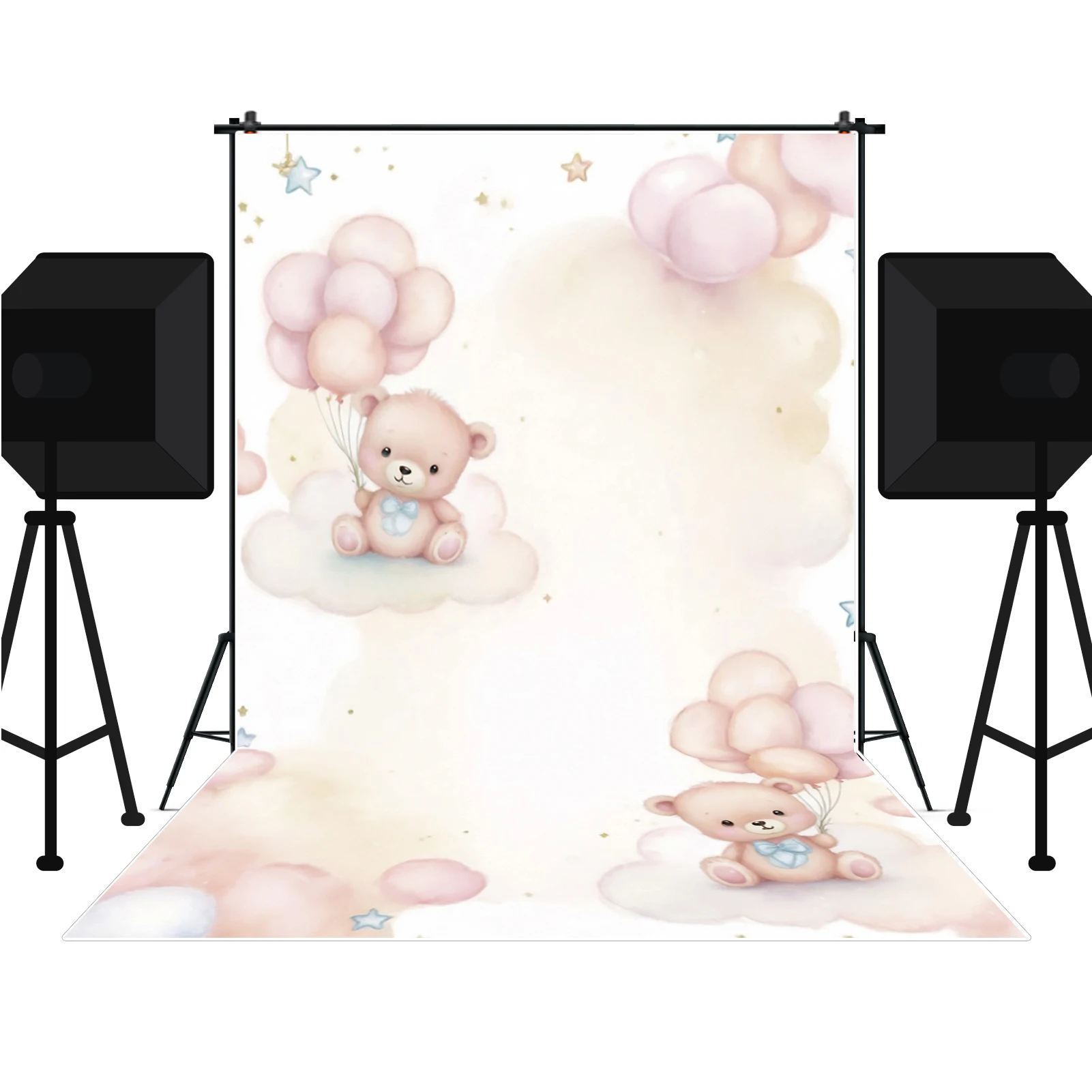 MOON.QG ballon fleur anniversaire toile de fond nuages ours bébé gâteau Smash filles photographie fond joyeux anniversaire fête décor