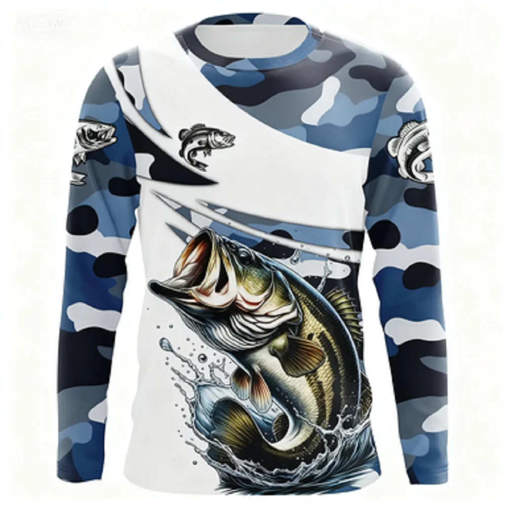 Fishing 3D Printed Long-Sleeved T-Shirt Breathable Sunscreen Quick-Drying Fishing Clothes Outdoorcasual Anglers Sports Tops