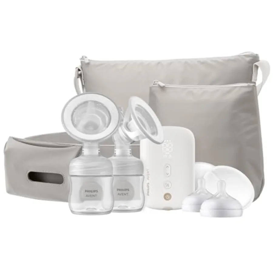 

Double Electric Breast Pump Advanced, with Natural Motion Technology, with Clear Natural Response Baby Bottles, White Pump, Gra
