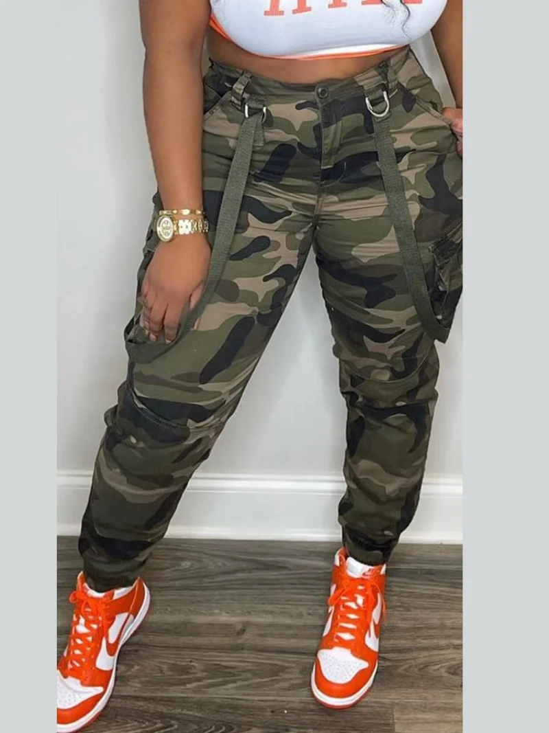 Streetwear Camouflage Pencil Pants Spring Clothing Women High Waist Pockets Cargo Trousers Female Casual Camo Trousers Overalls