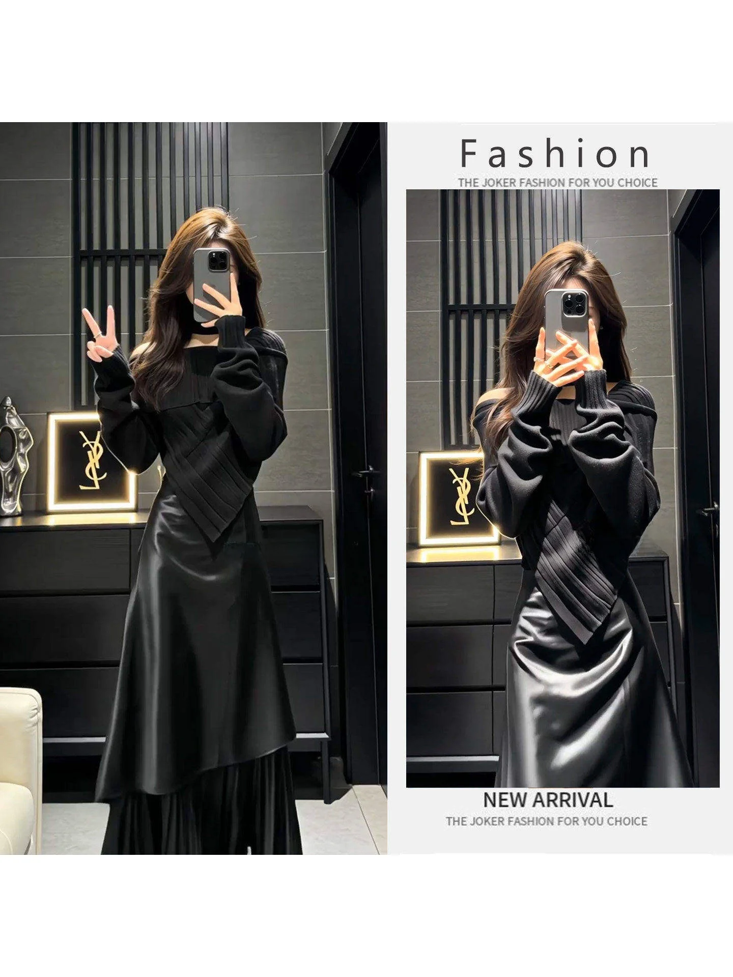 

Cool Design Women's Waist-Cinching Square-Ne Two-Piece Set Spring New Irregular Skirt Faionable Casual Sle Spring Colle...