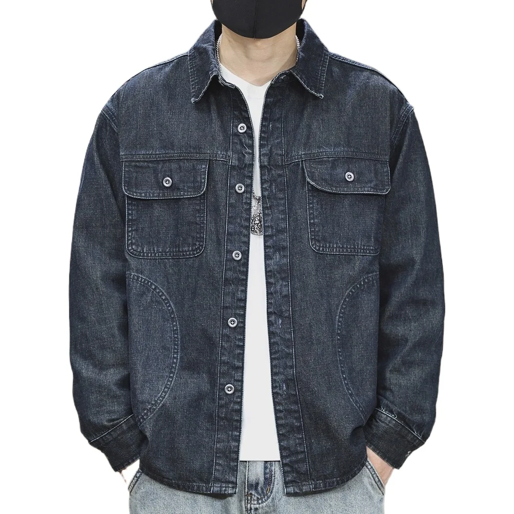 

Pure Cotton Denim Shirts Men Japanese Streetwear Fashion Vintage Loose Casual Plus Size Cargo Shirts Jeans Blouses Cardigan