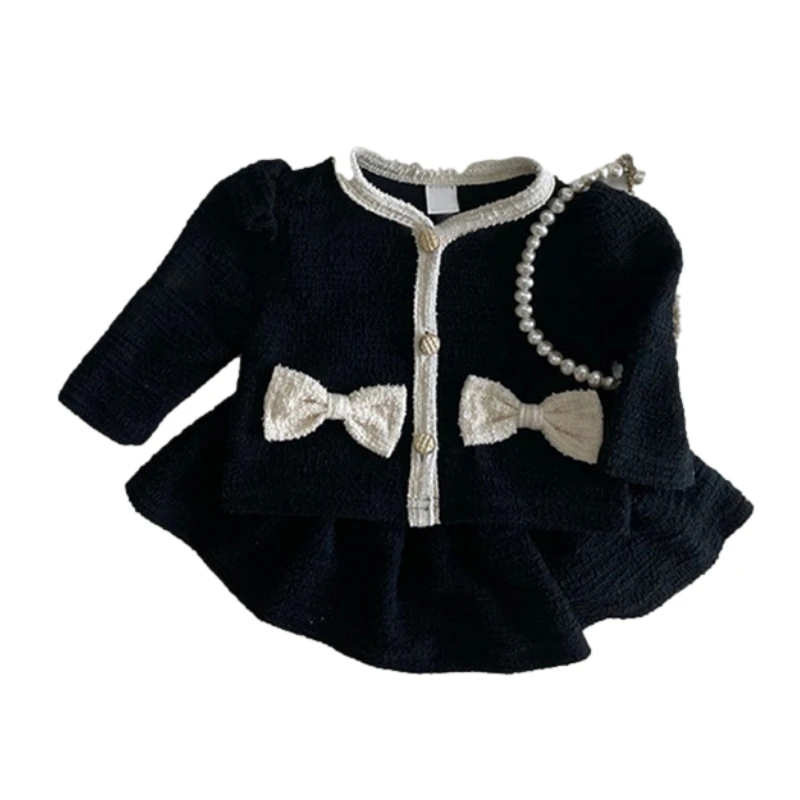 Newborn Baby Girl Elegant Dress Suit Coat+Dress 2PCS Bow Dress Vintage Infant Toddler Spring Autumn Child Kids Clothes Set 6M-2Y