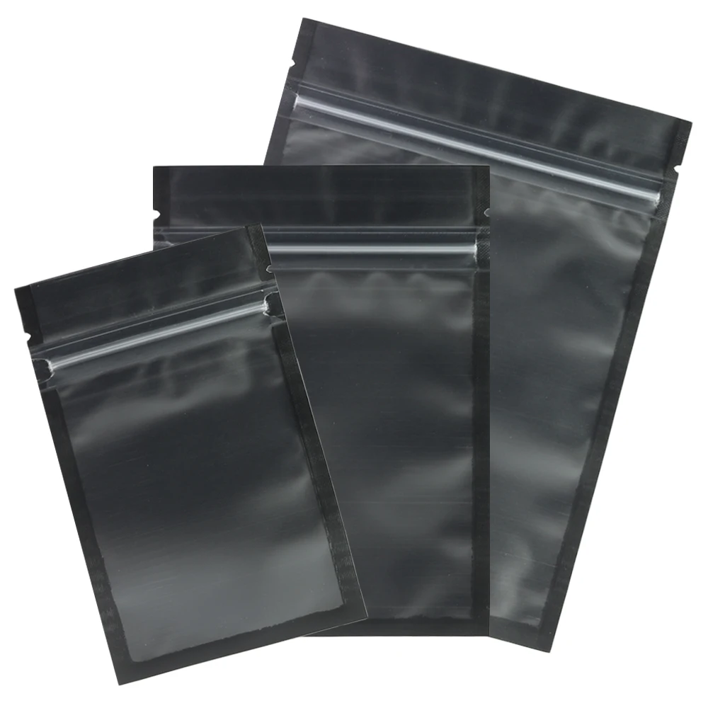 Custom Logo Printed Ziplock Flat  Mylar Bag , Smell Proof  Heat  Sealable Mate Black Food Packaging  Pouch with Frosted Window