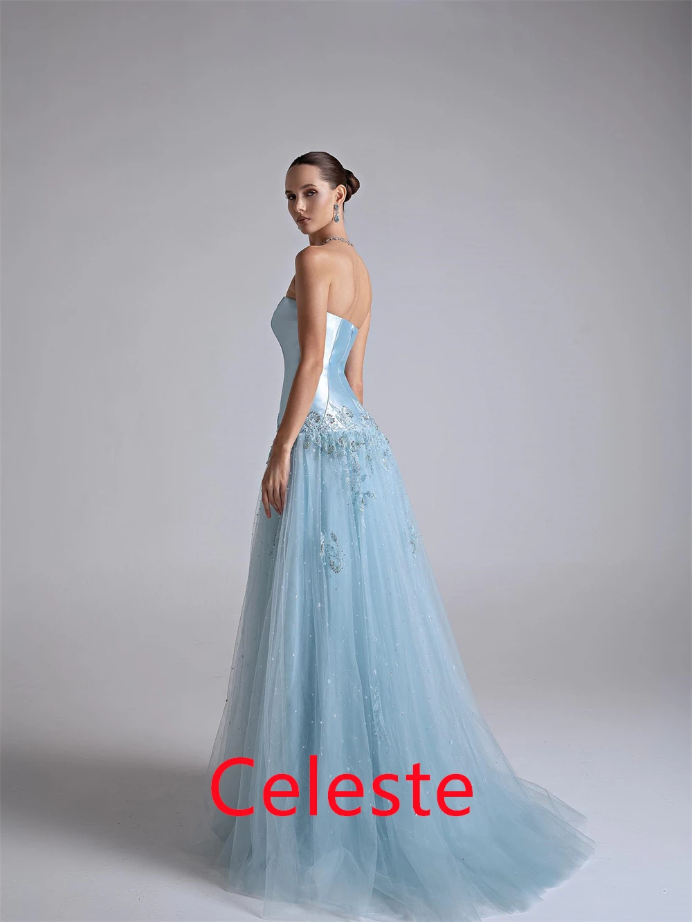 Customized Fashion Blue Tulle Evening Dress Elegant Sleeveless Homecoming Dresses High Quality Sweep Train Vestido De Festa