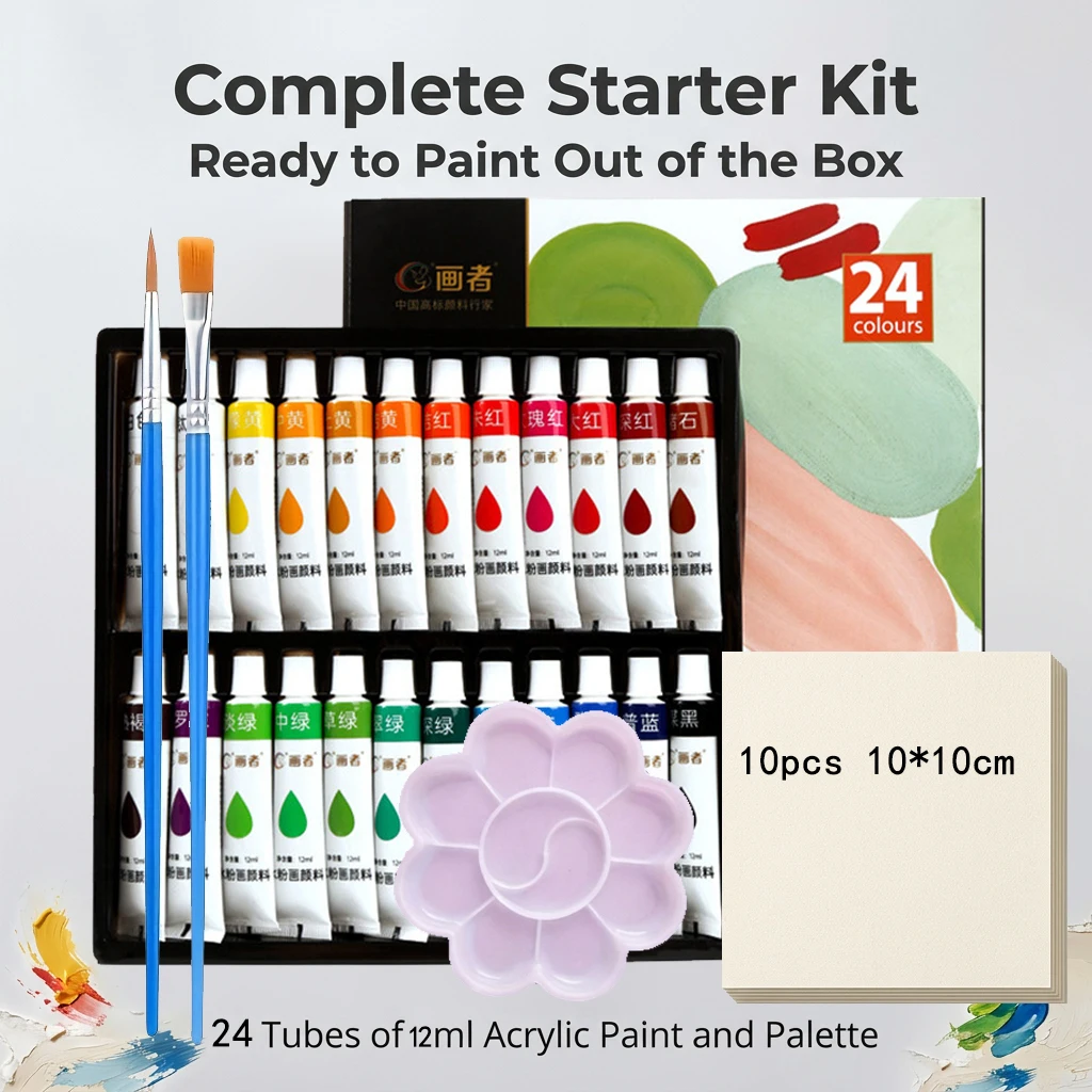 12/18/36 tubes of watercolor paints + palette + 10 sheets of watercolor paper + 2 brushes for oil painting