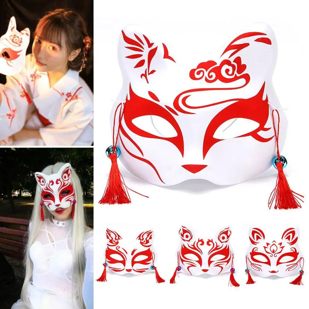 Anime Mask Japanese Cosplay Rave Hand-Painted Anime Demon Slayer Half Face Cat Masks Masquerade Festival Party Props