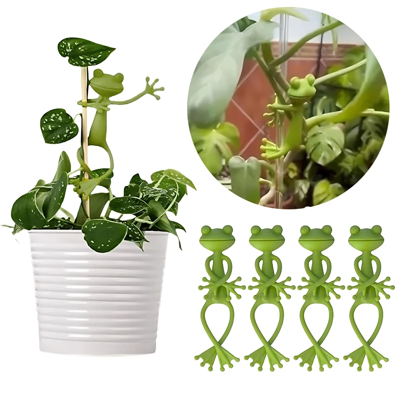 1/2/4PCS Frog Shaped Plant Tie Cute Green Plant Stand Reusable Stem Holder Flowers Vines Flexible Gardening Gadgets Fixators ZYF
