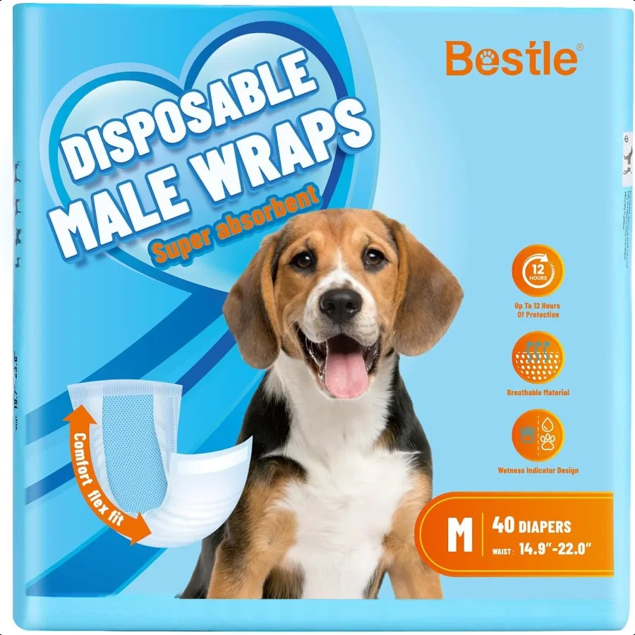 

Male Dog Wrap Dog Diapers 40 Count M Waist 19.723.6 Wetn Indicator Ultra Protection Leak Proof er Absorbent Soft