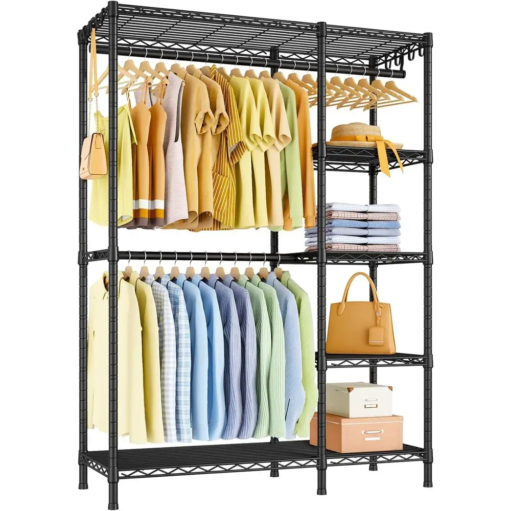 

Стеллаж для одежды, 5-ярусная усиленная вешалка для одежды для спальни, отдельно стоящий регулируемый органайзер для хранения вещей, 46,1 Ш x 15,4 Г x 78,3 В