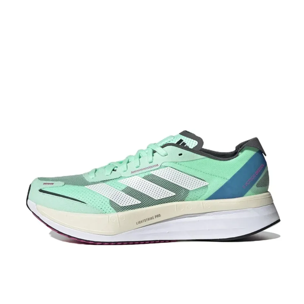 Adidas Newest Listing Adizero Boston 11 Low Top Running Shoes for Men and Women Green and White Colorway