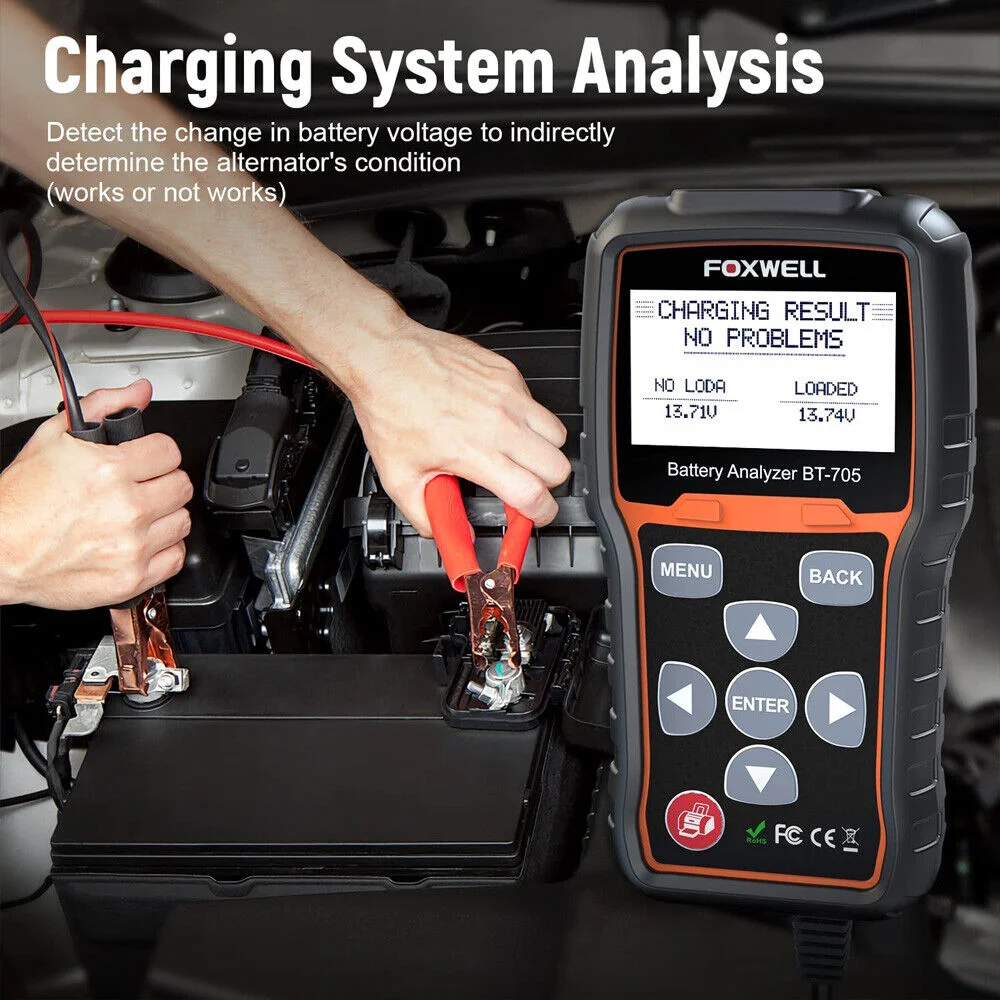 Foxwell BT705 12/24V Truck Car Battery Load Tester Charging System100-2000 CCA Battery Tester Heavy Duty Truck Cranking Charging