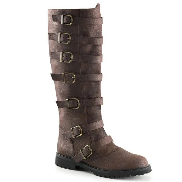 Vintage Mittelalterliche Gotische Ritterstiefel Unisex Multi-Schnallen PU-Lederschuhe für Männer und Frauen Cosplay Halloween Karneval Party Stiefel – Detail 3