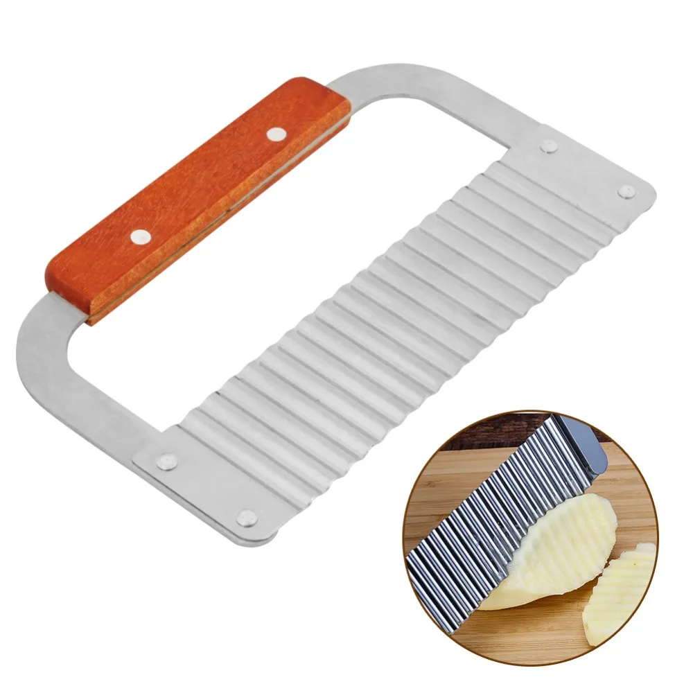Hardwood Handle Crinkle Cutter Crinkle Cutting Wavy Rotary Soap Molds Cutter Stainless Steel Wavy Slicer Tool Fruits Preparation