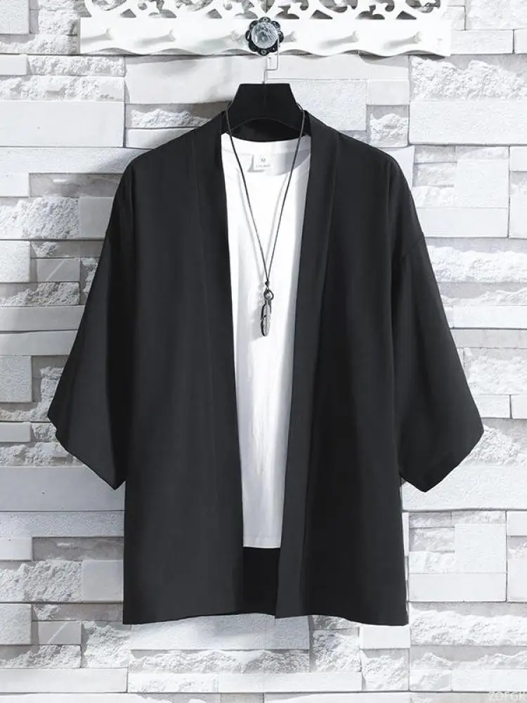 

Japanese Men's Open Front Kimono, Traditional Japanese Samurai Clothing, Street Wear, Hiroshi Men's Kimono