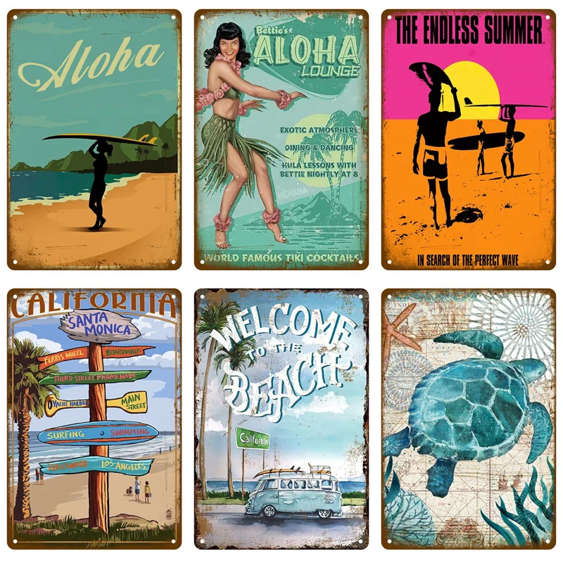 

Metal Plate Home Wall Decor For Beach Bar Seaside House Surf Club Decorative Iron Painting Tin Sign Plaque Metal Sign Summer Art