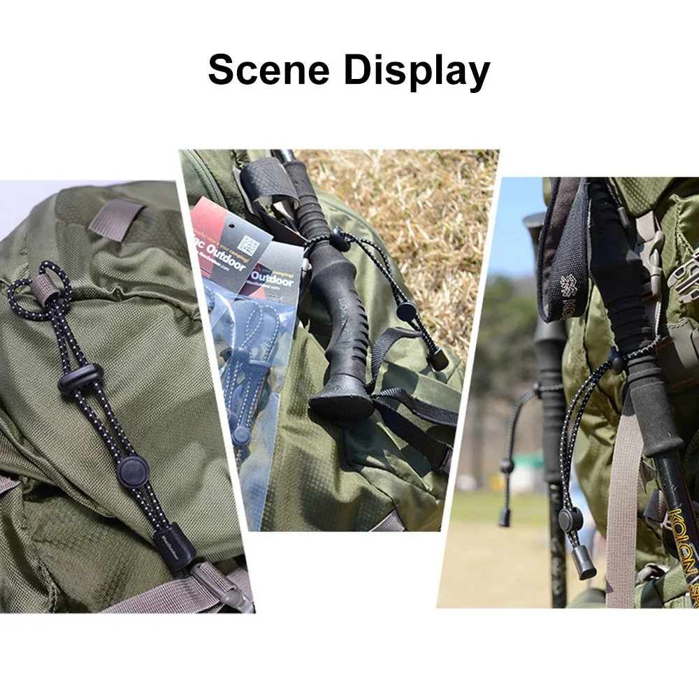 2ชิ้นกระเป๋าเป้สะพายหลังเชือกหัวเข็มขัดยึด Tongkat hiking เสายางยืดสำหรับกระเป๋าเป้สะพายหลังอุปกรณ์ปีนเขา