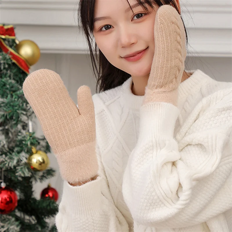 

1pair Women Winter Keep Warm Plush Gloves Elasticity Soft Full Fingers Mittens Knitting Knitted Girls Fashion Gloves